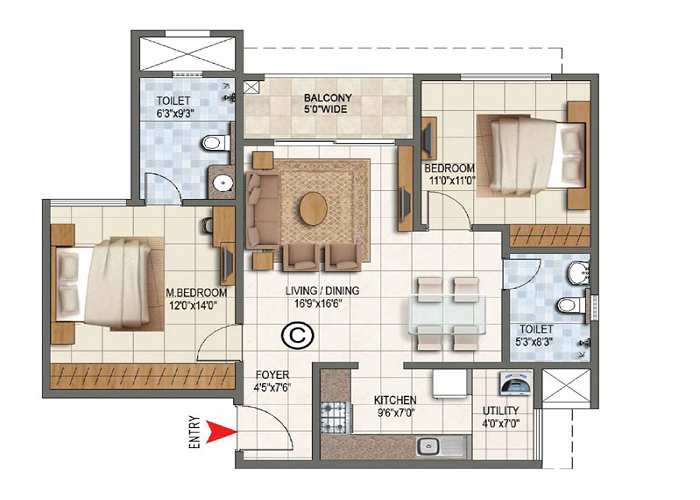 Featured Image of Prestige Greenbrook 3 BHK Floor Plan
